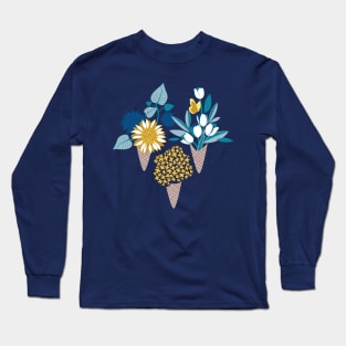 Midsummer I scream flower cones // print // blue teal and yellow flowers bouquets Long Sleeve T-Shirt